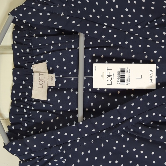 LOFT Women's Navy Blue With White Polka Dot Sleeveless Blouse / Tank - L - NWT - Picture 5 of 10